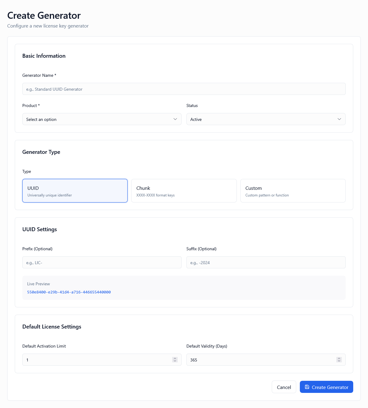 Create Generator Screenshot