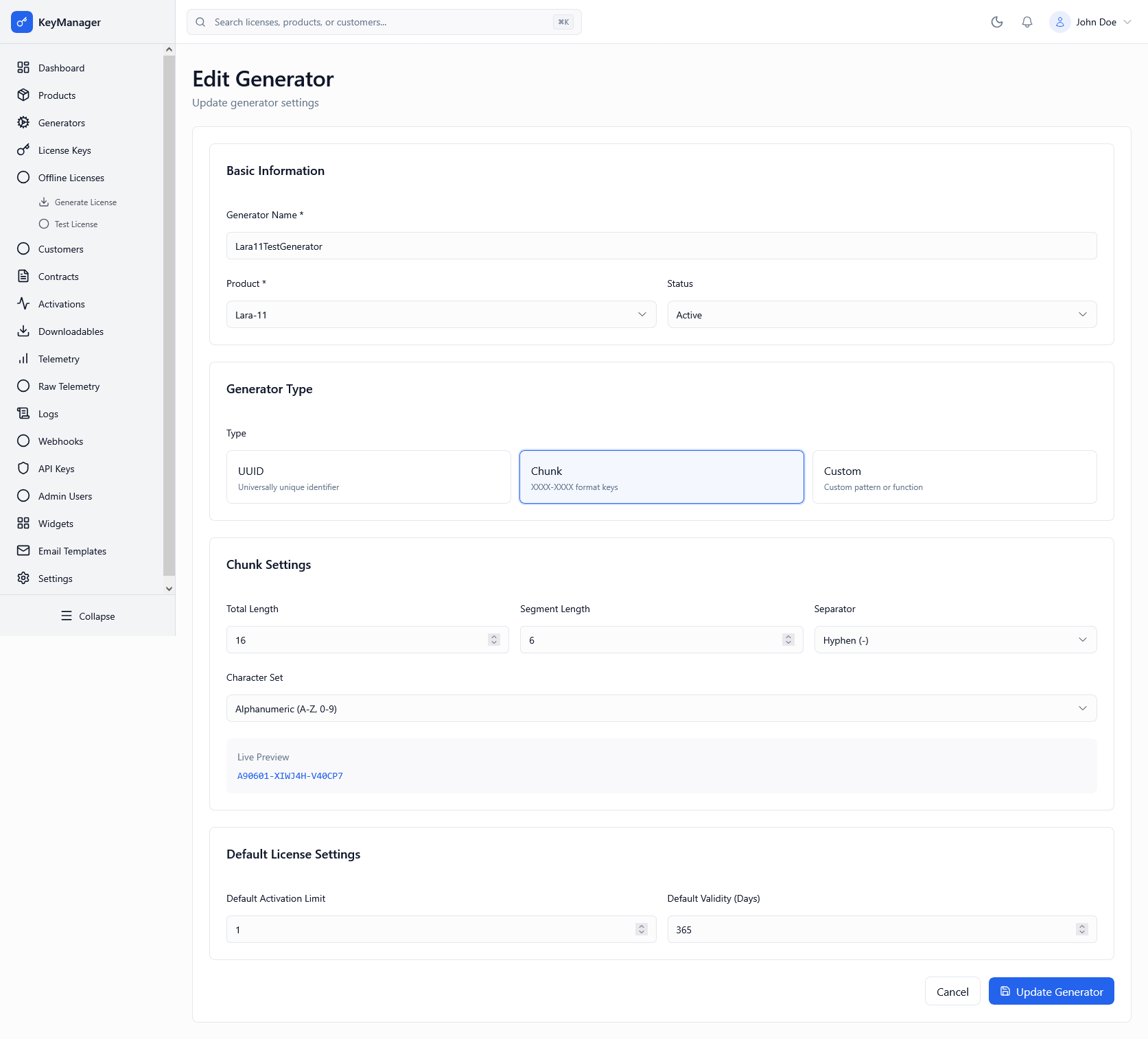 Edit Generator Screenshot