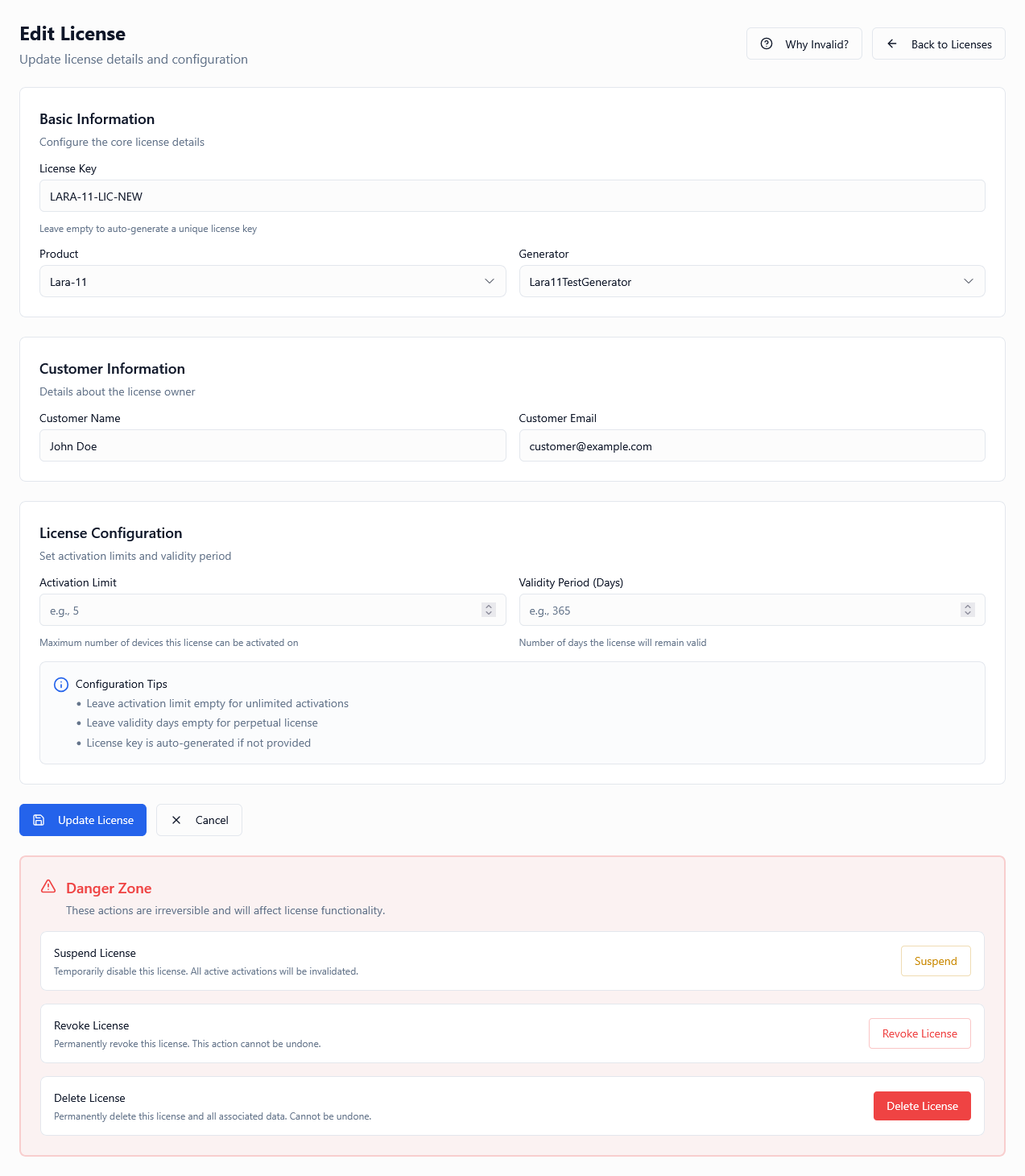 Edit License Screenshot