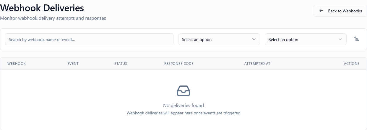 Admin Portal Webhook Deliveries Screenshot