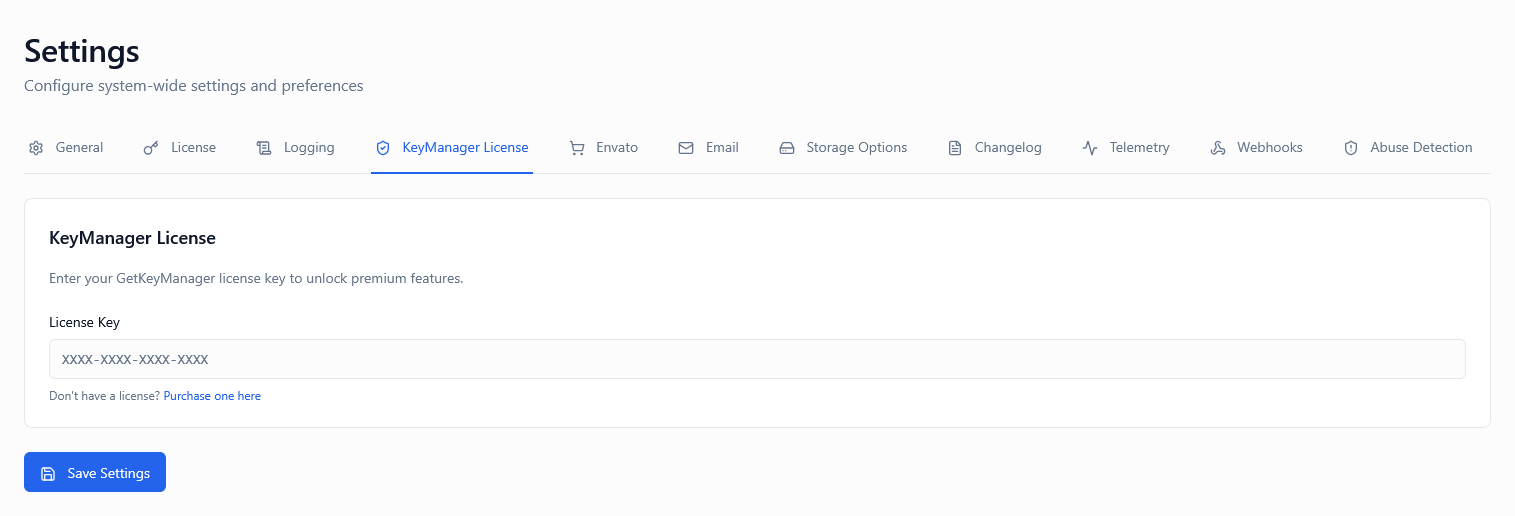 KeyManager License Tab
