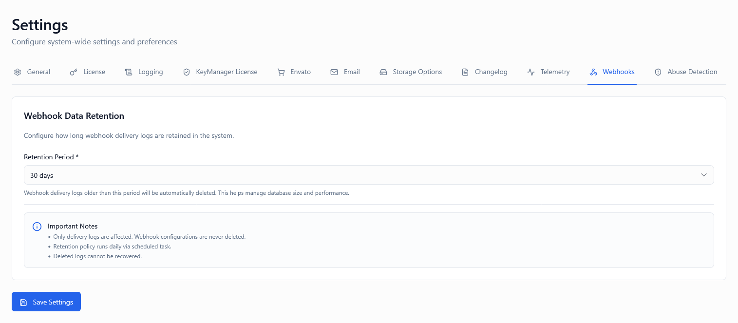 Webhook Settings Tab